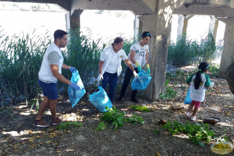 Recolectando grandes cantidades de botellas de vidrios Limpieza del río